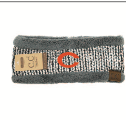 CC Gray Ear Warmer Embroidered