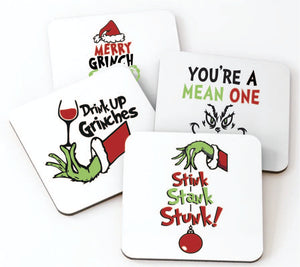 Grinch Themed Coasters set of 4