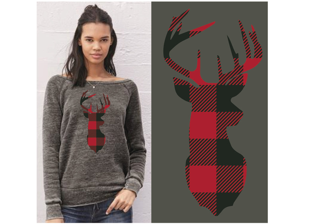 Reindeer Head Buffalo Plaid