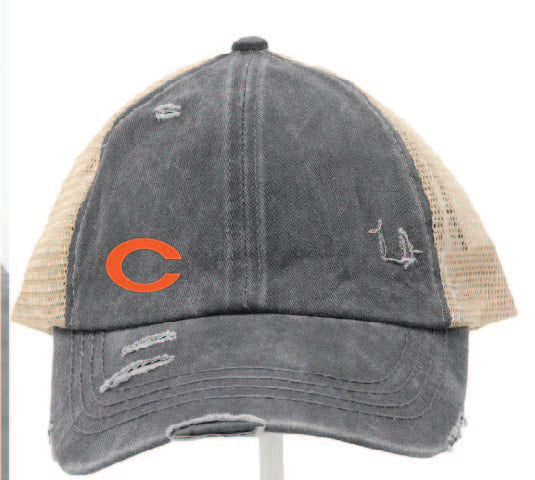 CC Beanie Gray/Tan Criss Cross Pony Back